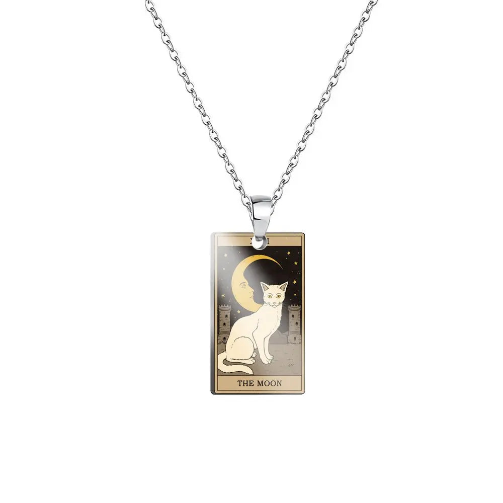 Weite Da Alcana Tarot Card Pendant Necklace Fashion Cartoon Cute Cat Tarot Card Clavicle Necklace Statement Jewelry Accessories