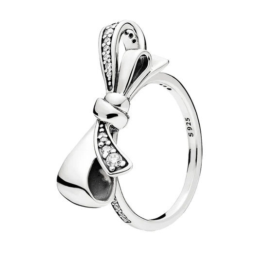 925 Sterling Silver Sparkling Wishbone Angel Wing Bow Mom Heart Clear Zircon CZ Tiara Rings For Women Anniversar Wedding Jewelry
