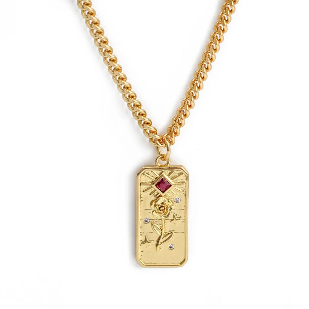 Wish Card Tarot Enamel Pendant Necklace Star Moon Rose Charm Necklace For Women Fashion Jewelry Party Gift Gold Color Necklace