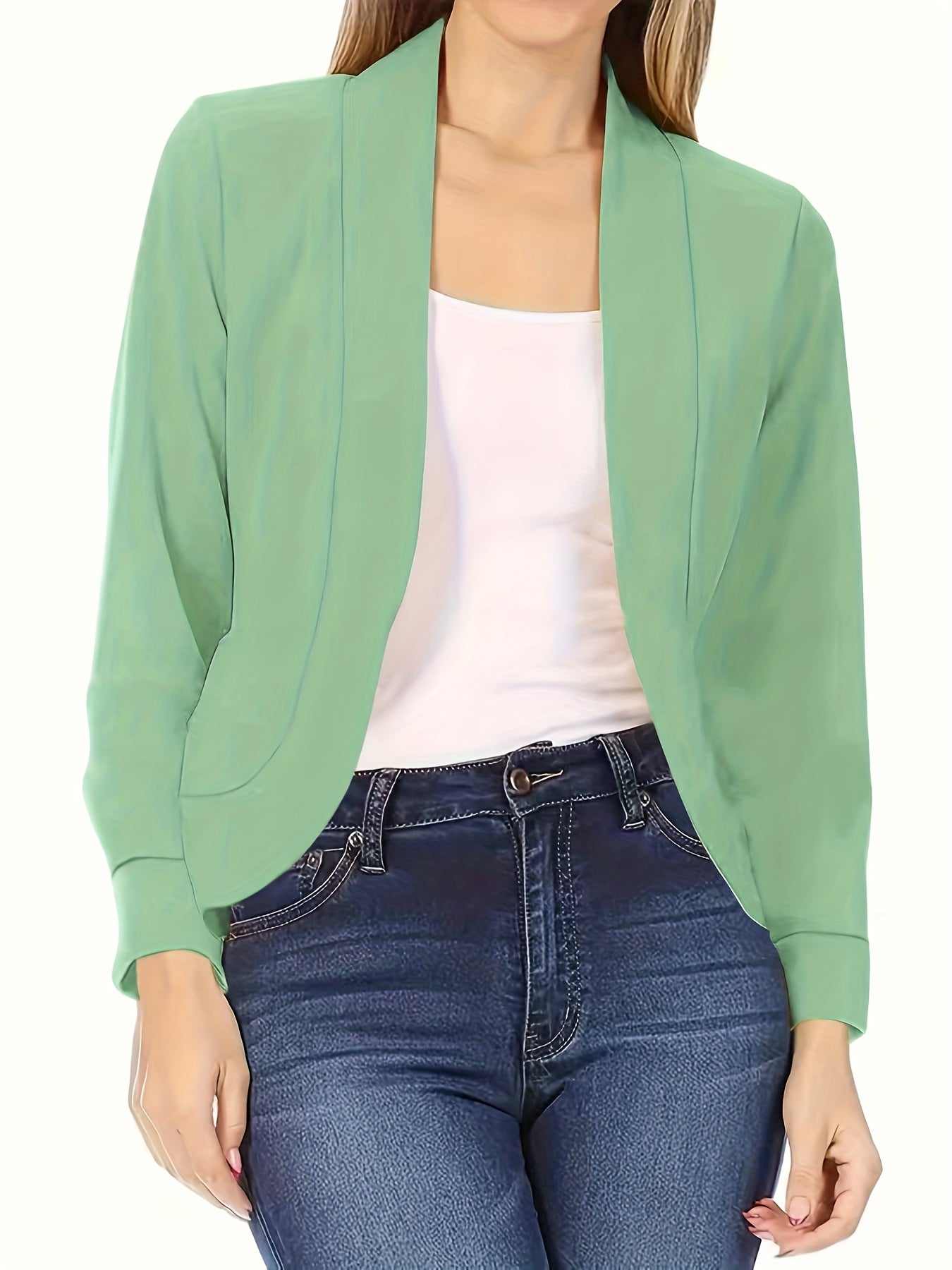 Womens Chic Solid Open Front Blazer - Stylish Long Sleeve Office Wear - Versatile Casual Outerwear for Workdays - Durable & Comfortable - Modern Design - Perfect for Everyday Style - Womens Clothing