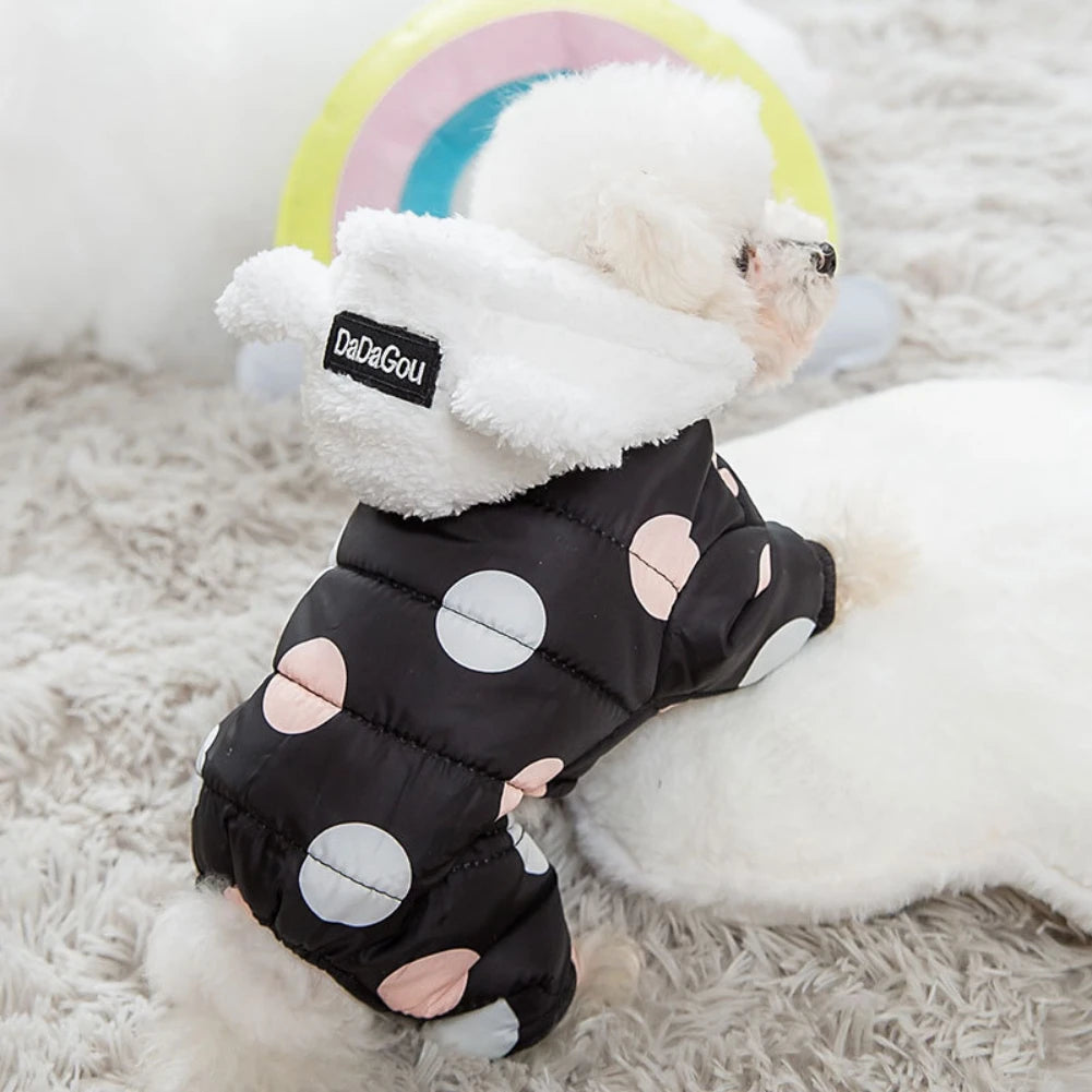Winter Pet Hoodies Sweatshirt Cotton Clothes Dot Coat Super Warm Jumpsuit For Puppy Small Dogs Chihuahua Doggie Jacket Jumpsuit