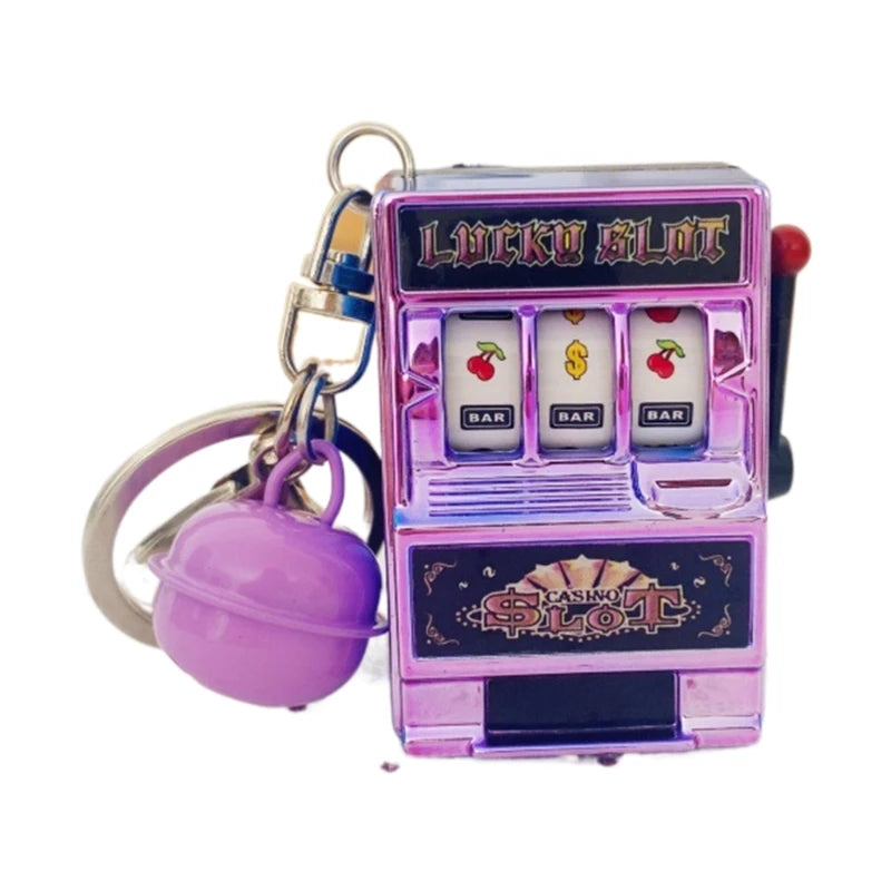 Fruit Slot Machine Keychain Lucky Charm Jackpot Keychains Mini Casino Pendant Bag Charm Novelty Gifts for Kids Adults