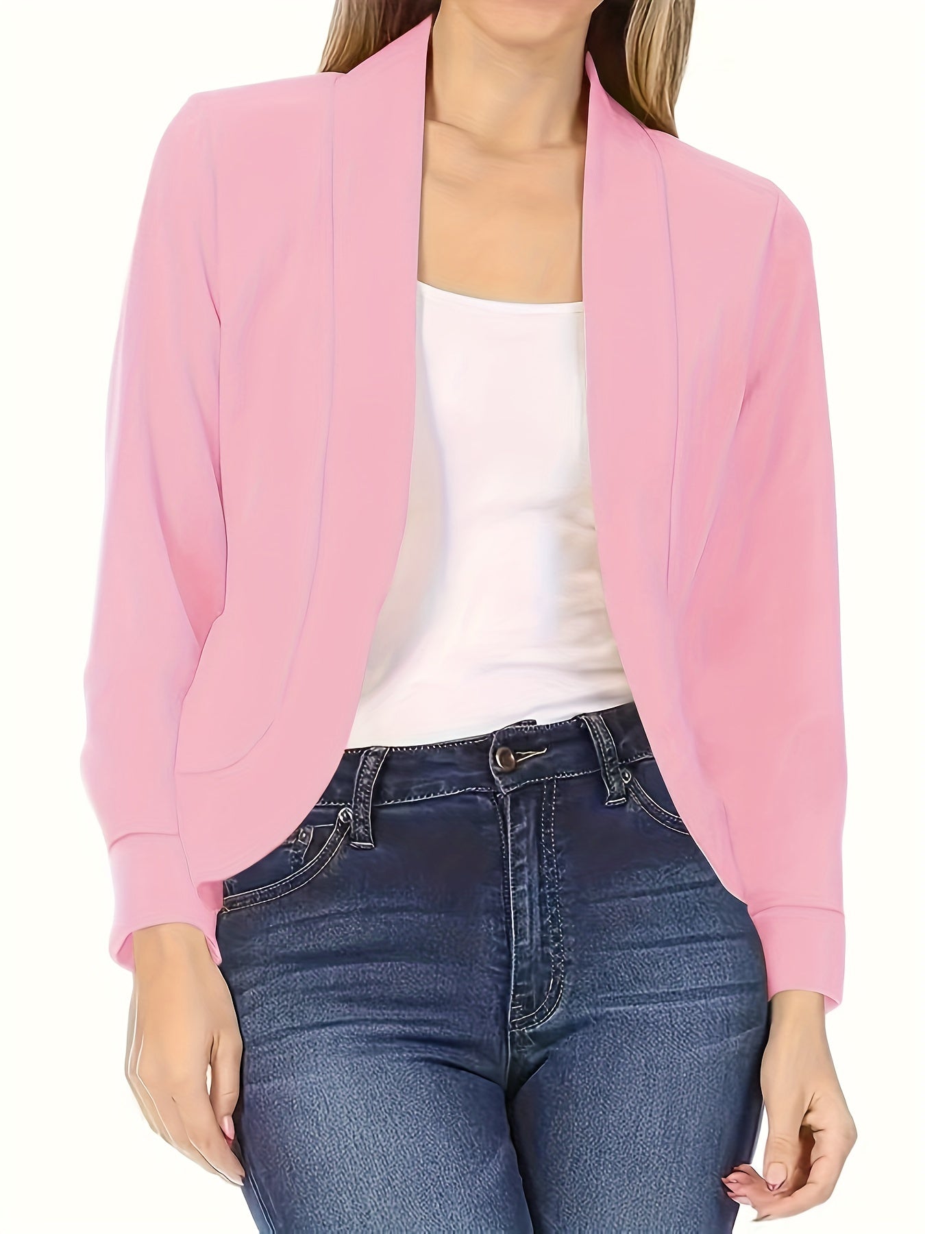 Womens Chic Solid Open Front Blazer - Stylish Long Sleeve Office Wear - Versatile Casual Outerwear for Workdays - Durable & Comfortable - Modern Design - Perfect for Everyday Style - Womens Clothing