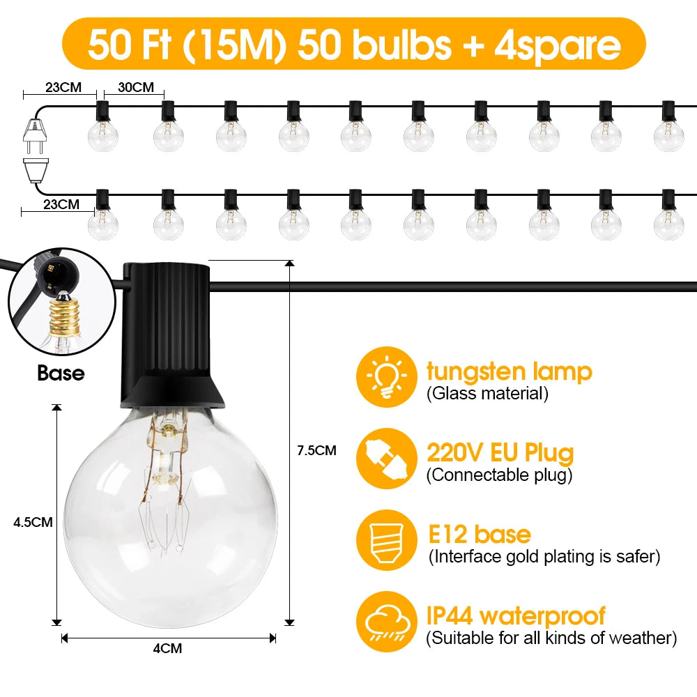 Outdoor String Lights,30FT Globe Patio Lighting G40 Bulbs Waterproof Shatterproof for Backyard Garden Porch Christmas Party