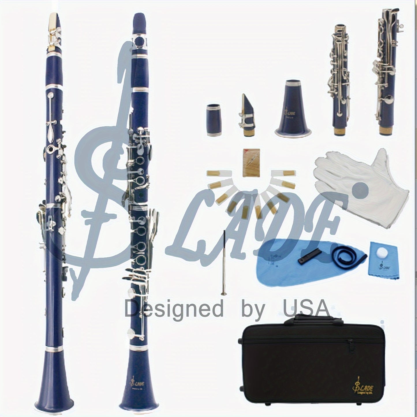 SLADE Reed Clarinet B Flat ABS Tube 17 Keys Ring 6 Keys Dark Blue (SLADE Reed Cloth Box + Standard)