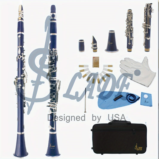SLADE Reed Clarinet B Flat ABS Tube 17 Keys Ring 6 Keys Dark Blue (SLADE Reed Cloth Box + Standard)