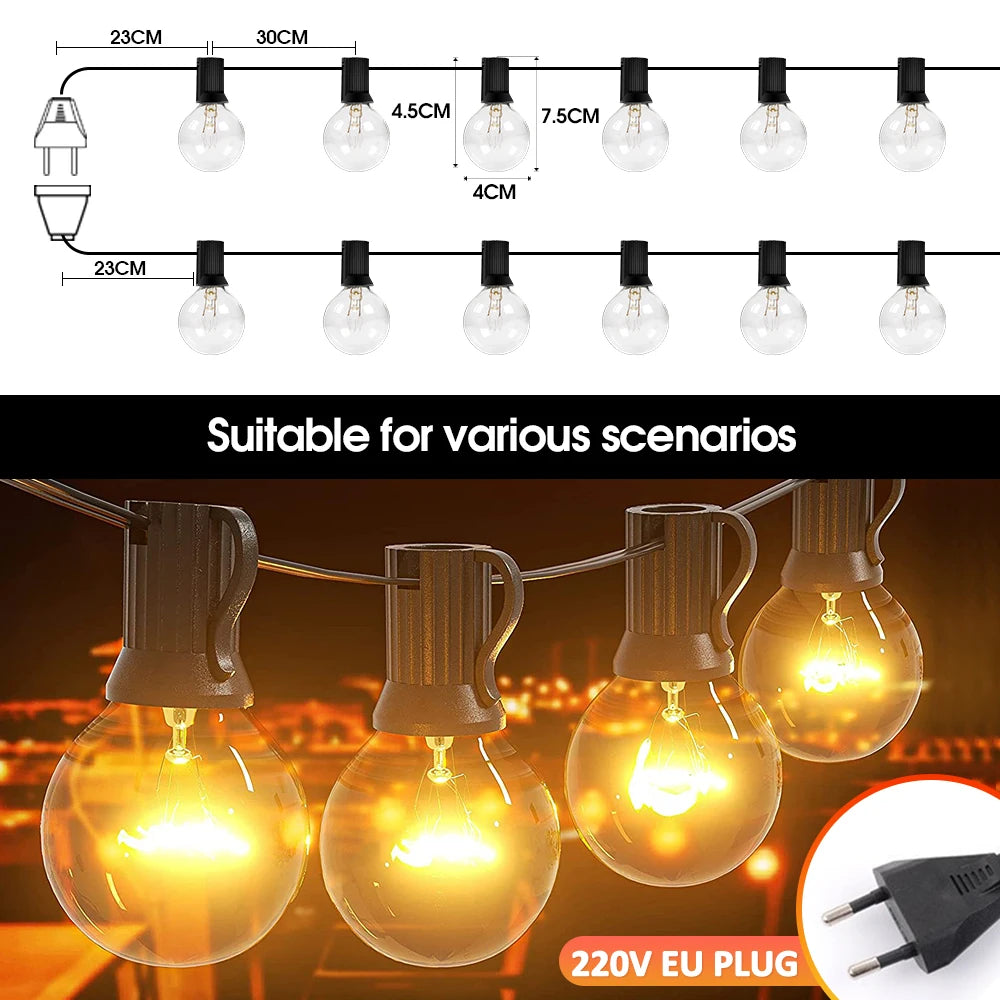 Outdoor String Lights,30FT Globe Patio Lighting G40 Bulbs Waterproof Shatterproof for Backyard Garden Porch Christmas Party