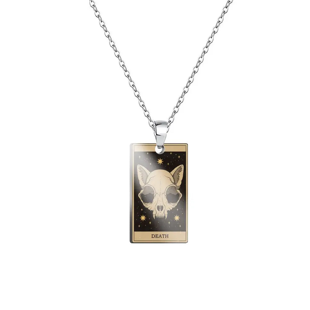 Weite Da Alcana Tarot Card Pendant Necklace Fashion Cartoon Cute Cat Tarot Card Clavicle Necklace Statement Jewelry Accessories