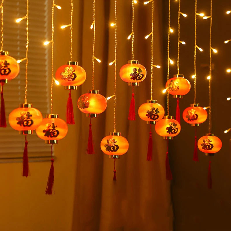 2025 Chinese New Year Decoration 8 Mode Chinese Lantern String Light Traditional Festival LED Red Lantern For Outdoor And Indoor