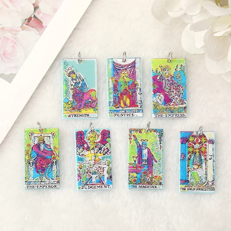 8Pcs /Lot Tarot Card Charms Creative Acrylic Sun Moon And Lovers Jewelry For Necklace Keychain Diy