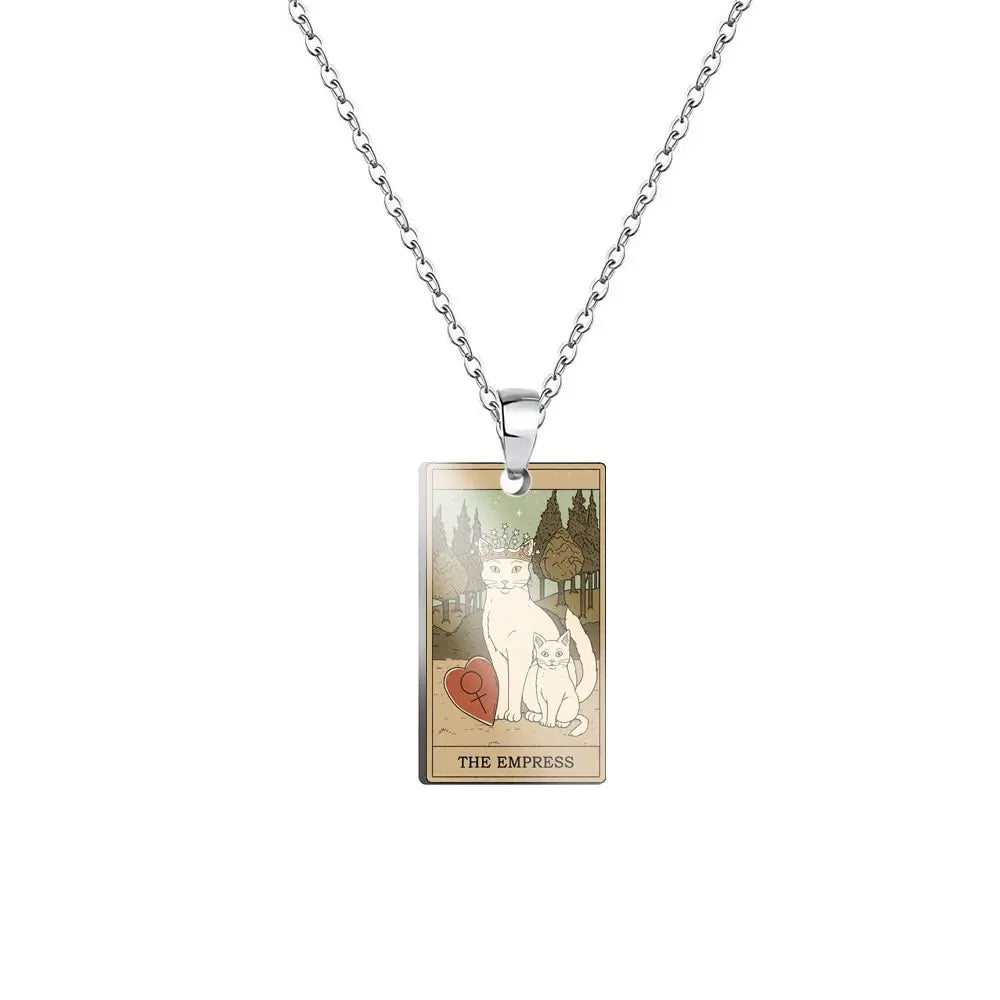 Weite Da Alcana Tarot Card Pendant Necklace Fashion Cartoon Cute Cat Tarot Card Clavicle Necklace Statement Jewelry Accessories