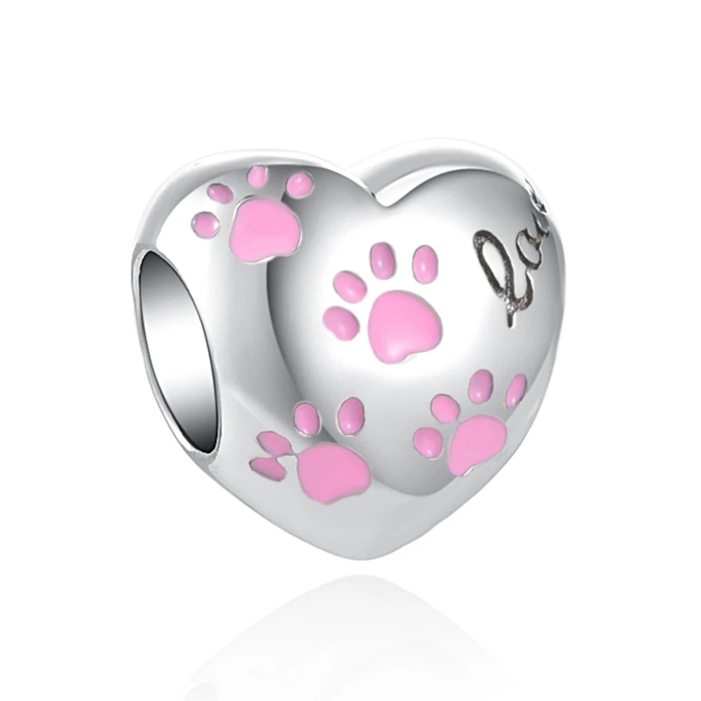New 925 Sterling Silver Cute Pet Dog Husky Shiba inu dog Paw baby DIY Bead Fit Original Pendant Charm Bracelet Lady Jewelry Gift