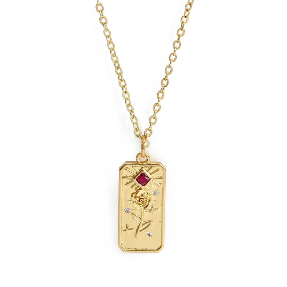 Wish Card Tarot Enamel Pendant Necklace Star Moon Rose Charm Necklace For Women Fashion Jewelry Party Gift Gold Color Necklace
