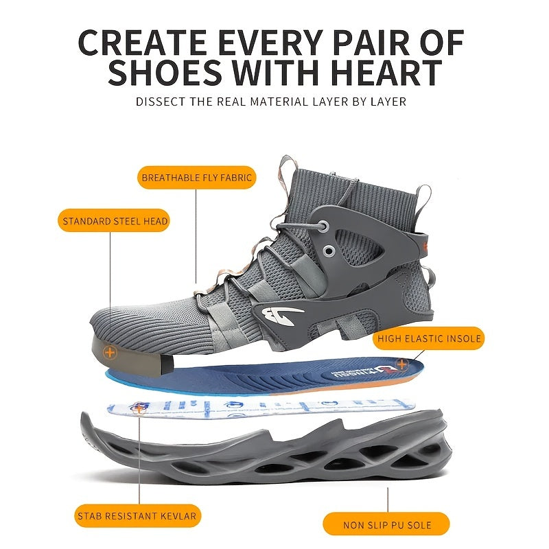 Mens Durable Steel Toe Safety Work Shoes - Advanced Puncture-Resistant & Anti-Slip - Lightweight Breathable Knit for Industrial & Construction Sneakers