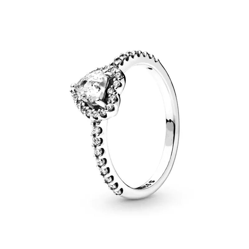 New 925 Silver Ring Sparkling Crown Solitaire Ring Double Heart Ring For Women Engagement Ring Jewelry Anniversary Gift