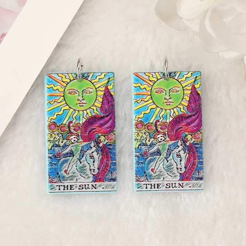 8Pcs /Lot Tarot Card Charms Creative Acrylic Sun Moon And Lovers Jewelry For Necklace Keychain Diy