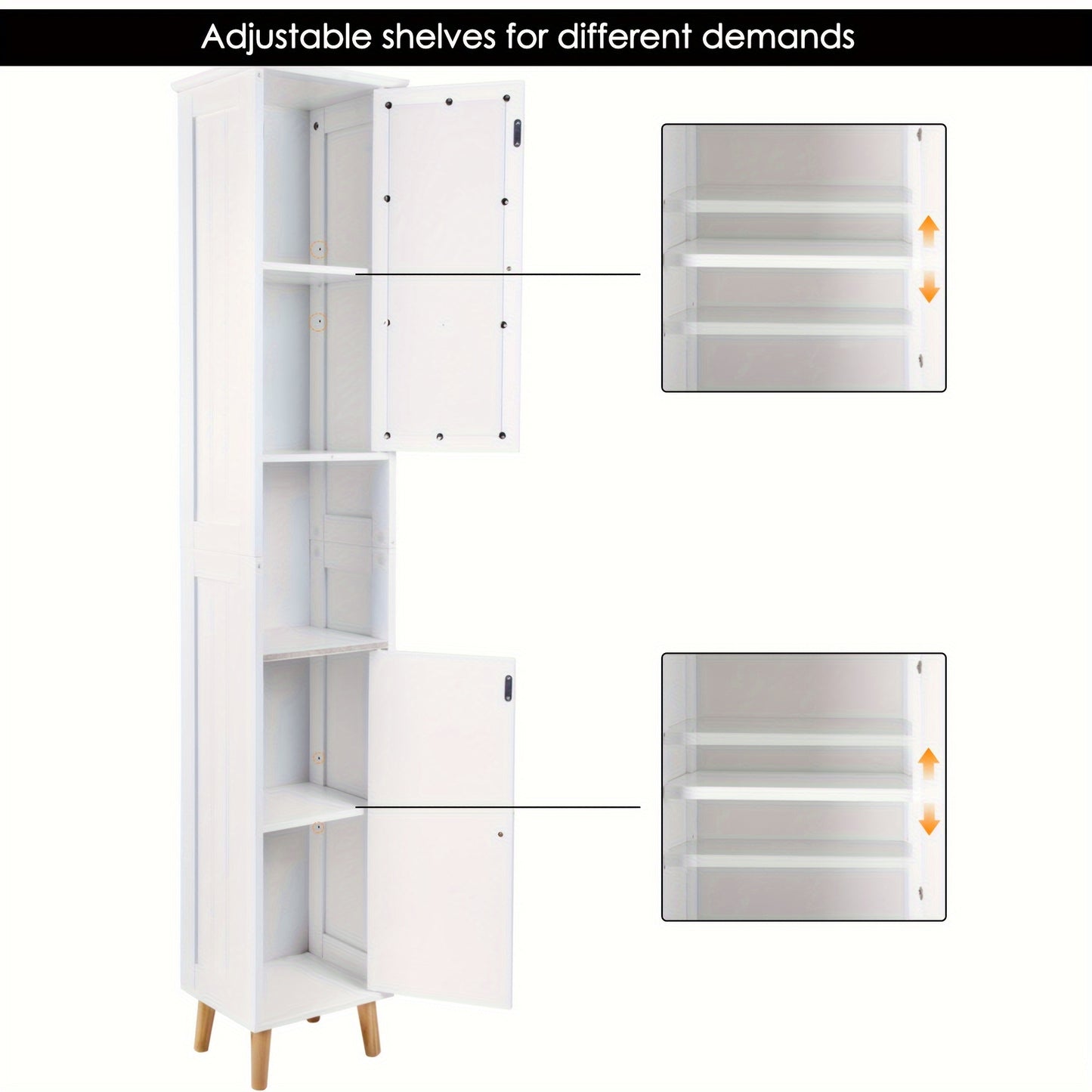 SOGES Bathroom Tall Storage Cabinet with 3-Tier Open Shelves, Freestanding Tall BathroomCabinets with 1-Mirror Door, Tall Lined Tower for Bathroom, Living Room and Bedroom, White