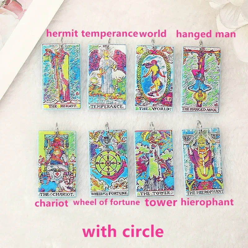 8Pcs /Lot Tarot Card Charms Creative Acrylic Sun Moon And Lovers Jewelry For Necklace Keychain Diy