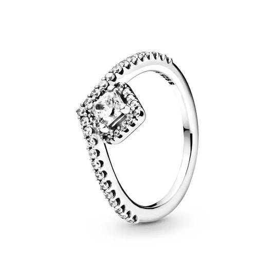 New 925 Silver Ring Sparkling Crown Solitaire Ring Double Heart Ring For Women Engagement Ring Jewelry Anniversary Gift