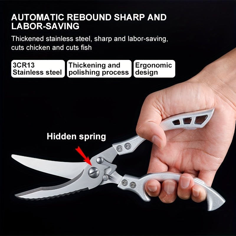 1pc Stainless Steel Kitchen Scissors - Ultra-Sharp & Rust-Resistant - Multipurpose for Fish, Meat, Chicken, Fruits, Vegetables - Durable Ergonomic Design - Essential Kitchen Tool