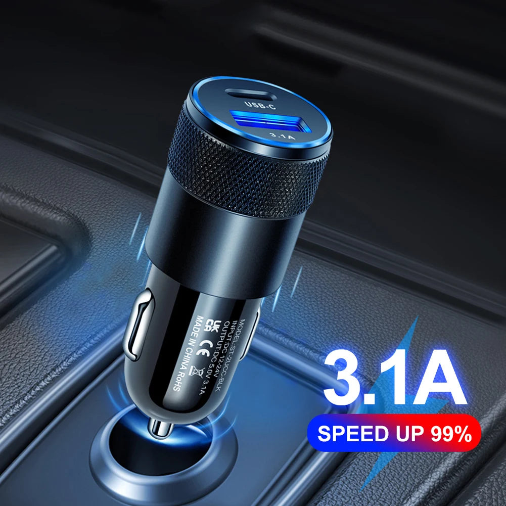 66W USB Car Charger 3.0 USB Type- C- Fast Charging Phone Adapter For Iphone Laptops Tablets Car Electronics Accessories