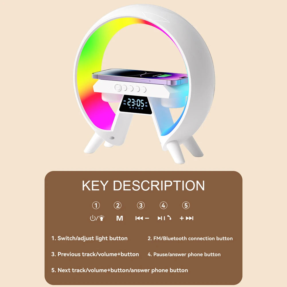 New Multifunction Wireless Charger Speaker Fast Charging Station Night Light Speaker with Clock for iPhone Samsung Xiaomi Huawei