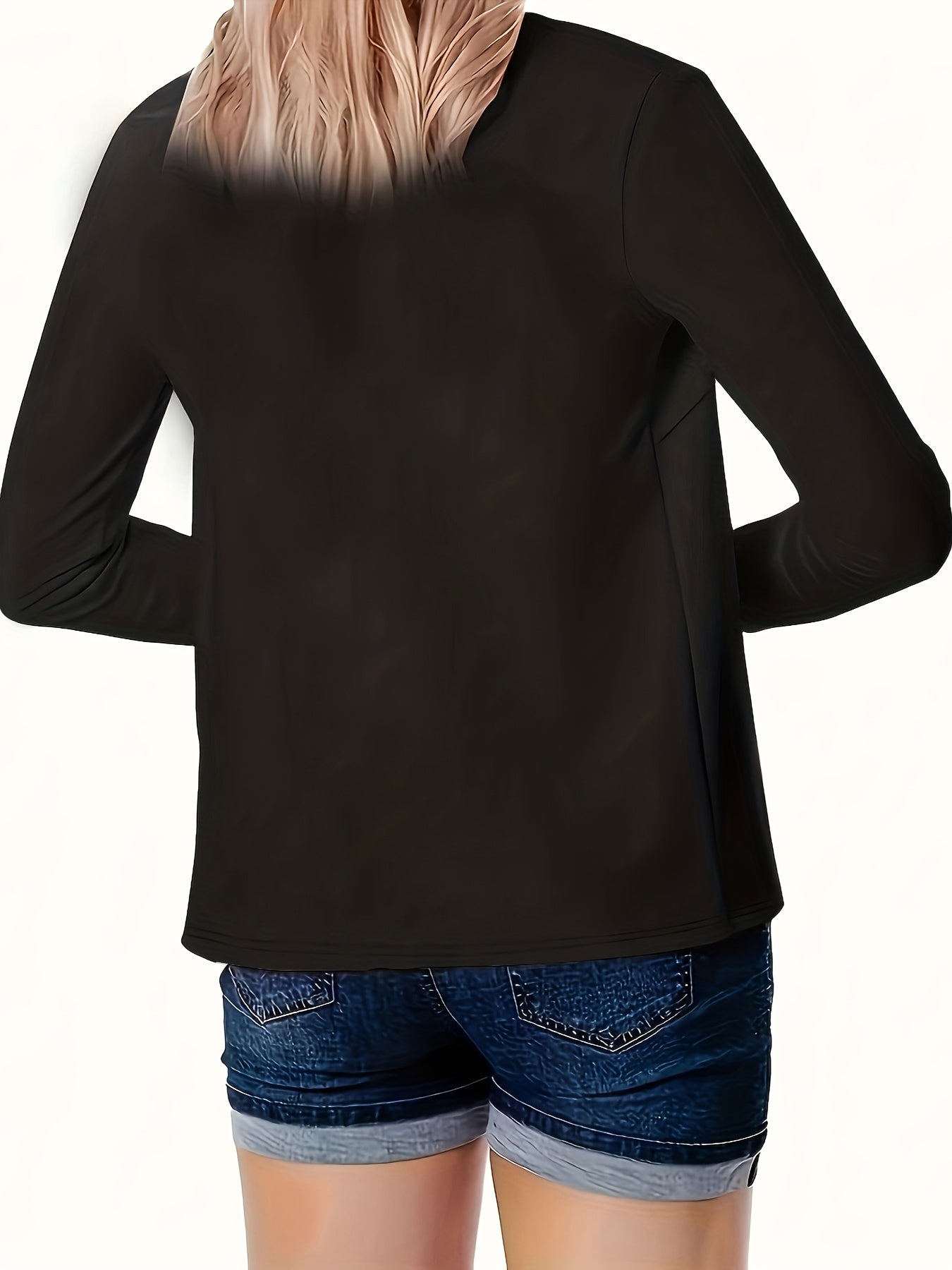 Open Front Solid Blazer, Casual Long Sleeve Simple Outerwear With Buttons, Women's Clothing