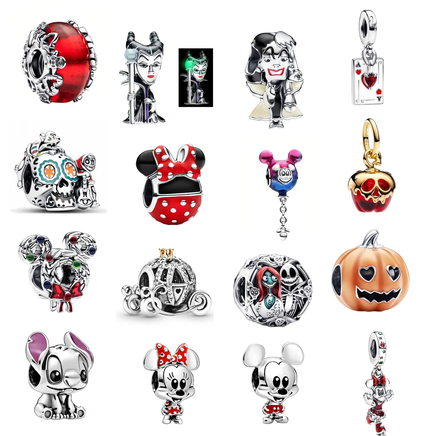 925 sterling silver jewelry MINISO Disney Halloween trio charm suitable for Pando original bracelet women pendant beads DIY gift