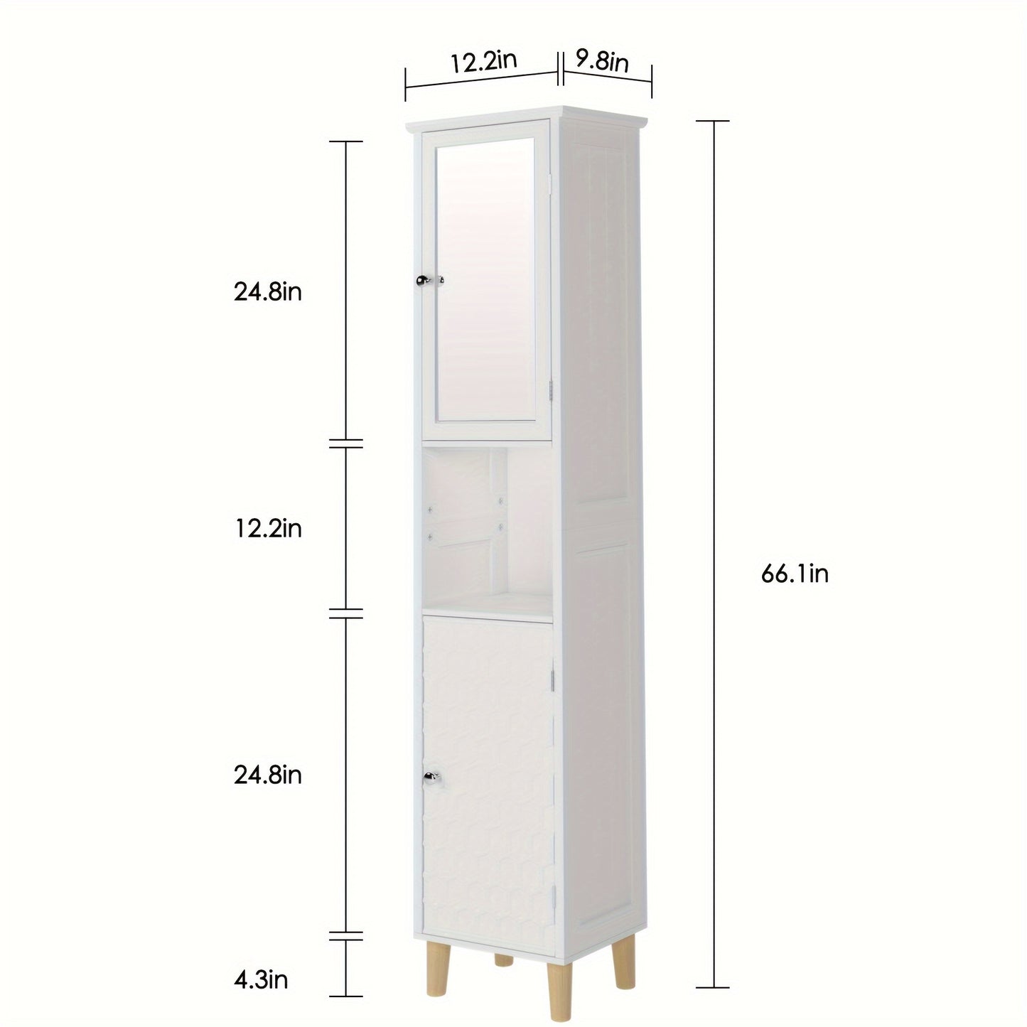 SOGES Bathroom Tall Storage Cabinet with 3-Tier Open Shelves, Freestanding Tall BathroomCabinets with 1-Mirror Door, Tall Lined Tower for Bathroom, Living Room and Bedroom, White