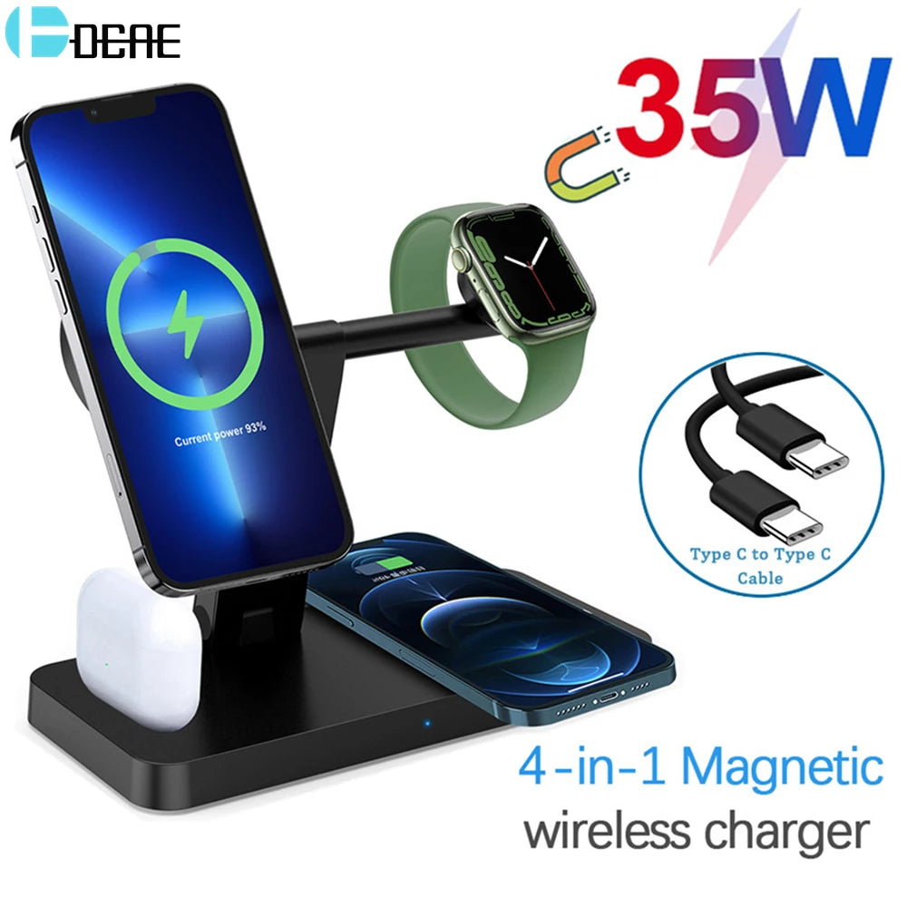 35W Magnetic Wireless Charger Stand Dock For iPhone 15 14 13 Pro Max Mini Apple iWatch 9 8 7 Airpods 3 PD Fast Charging Station