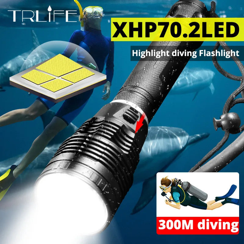 XHP70.2 Diving Flashight 26650 IPX8 Waterproof Scuba Divi Lamp Lanterna Amphibious Powerful Aluminum Torch Underwater for Diver